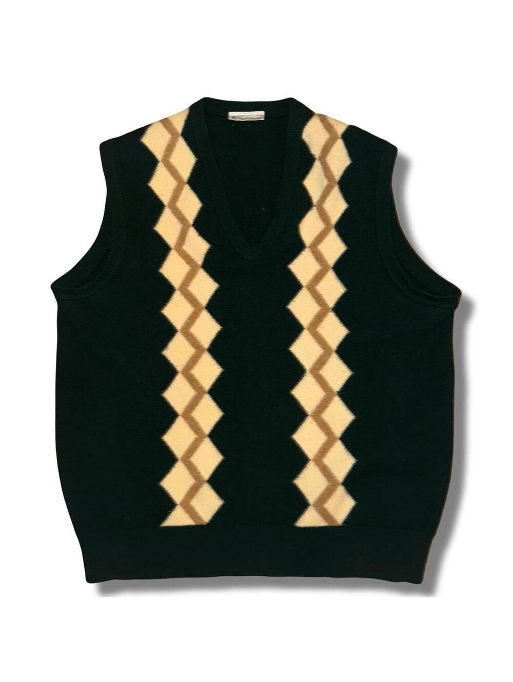 Vintage 80s / 90s green argyle v neck sweater vest - Sz 44 Large 100% lambswool